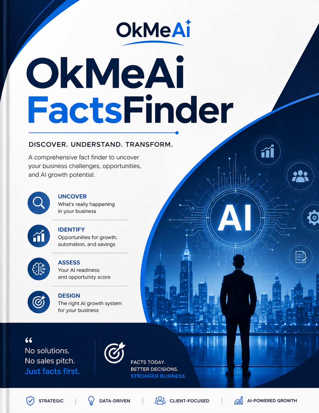 OKMeAI FactsFinder cover — Discover, Understand, Transform.